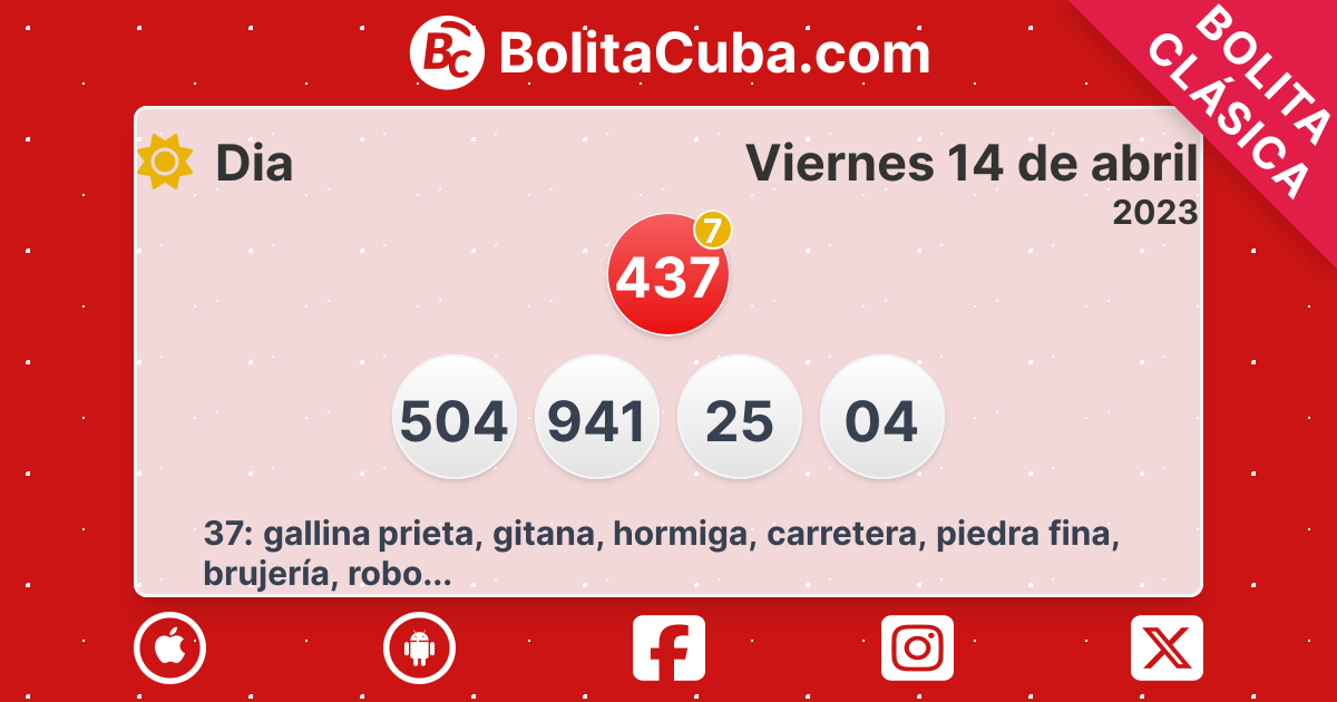 Bolita Cuba - Tirada 14 de abril de 2023 Viernes Dia 13361
