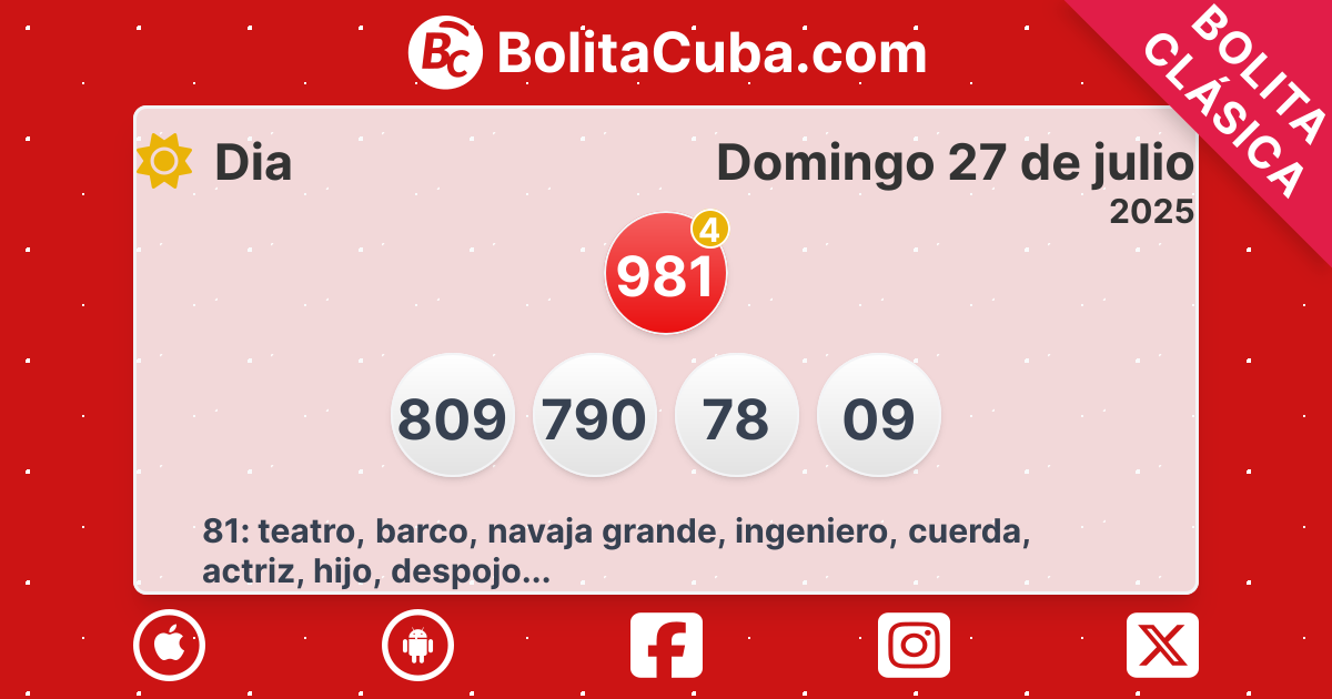 Bolita 27 de julio de 2025 Domingo Dia 15078 - BolitaCuba
